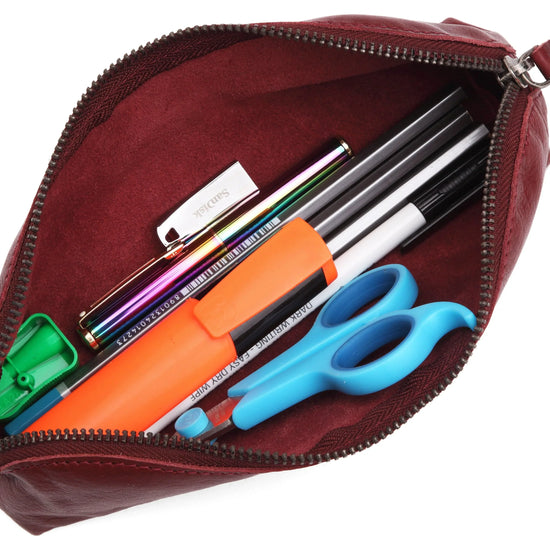 WILDHORN® Leather Stationery Stylish Simple Pencil Bag Durable Compact Zipper Pencil Utility Case Pouch - WILDHORN