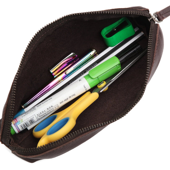WILDHORN® Leather Stationery Stylish Simple Pencil Bag Durable Compact Zipper Pencil Utility Case Pouch - WILDHORN