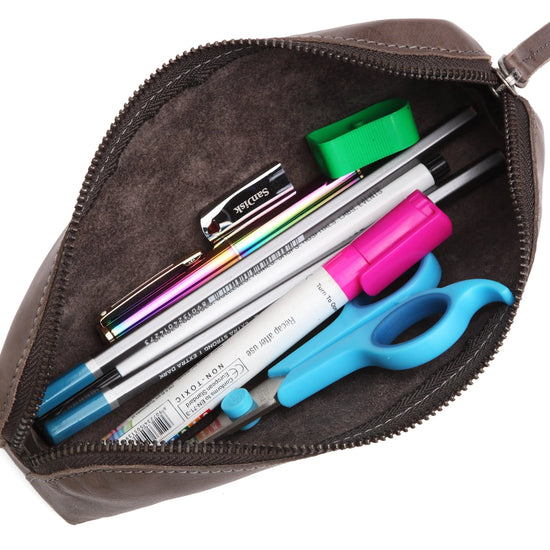 WILDHORN® Leather Stationery Stylish Simple Pencil Bag Durable Compact Zipper Pencil Utility Case Pouch - WILDHORN
