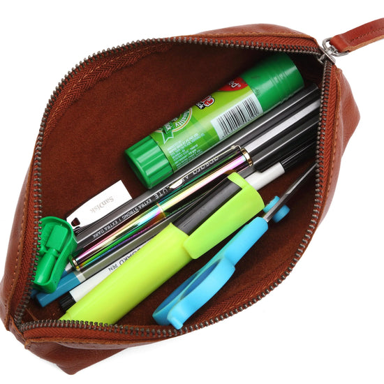 WILDHORN® Leather Stationery Stylish Simple Pencil Bag Durable Compact Zipper Pencil Utility Case Pouch - WILDHORN