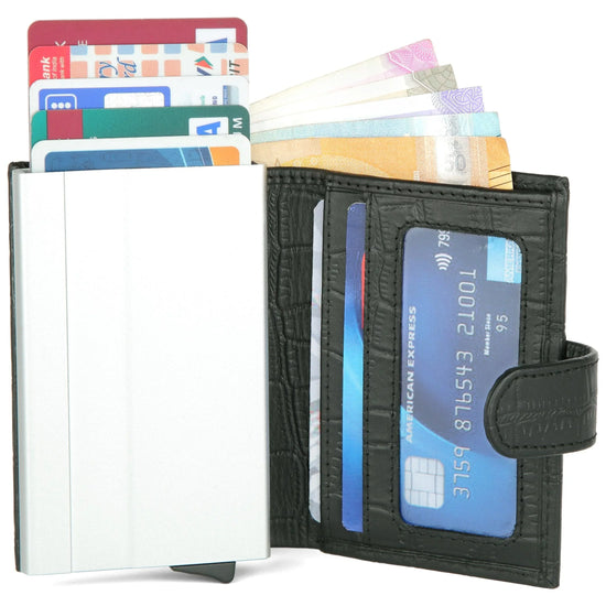 WildHorn® RFID Protected Unisex Genuine Leather Card Holder (Black Croco) - WILDHORN
