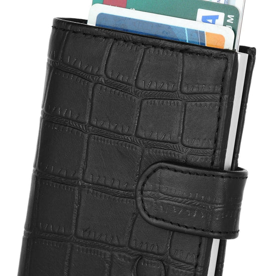 WildHorn® RFID Protected Unisex Genuine Leather Card Holder (Black Croco) - WILDHORN
