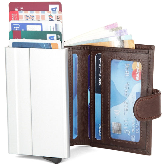WildHorn® RFID Protected Unisex Genuine Leather Card Holder (Brown Crunch) - WILDHORN
