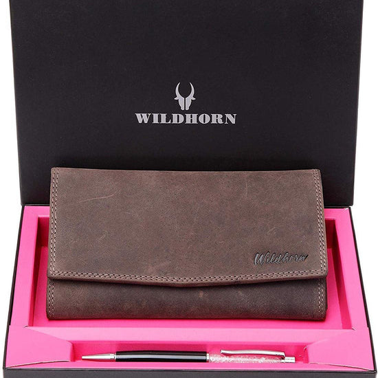 WildHorn®Women's Leather Wallet and Pen Combo Set - WILDHORN
