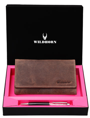 WildHorn®Women's Leather Wallet and Pen Combo Set - WILDHORN