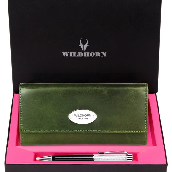 WILDHORN® Women's Leather Wallet and Pen Combo Set - WILDHORN