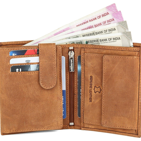 WILDHORN Top Grain Portrait Leather Wallet for Men | Ultra Strong Stitching | Handcrafted | RFID Blocking | 2 ID Slots | 11 Card Slots | Zip Compartment - WILDHORN