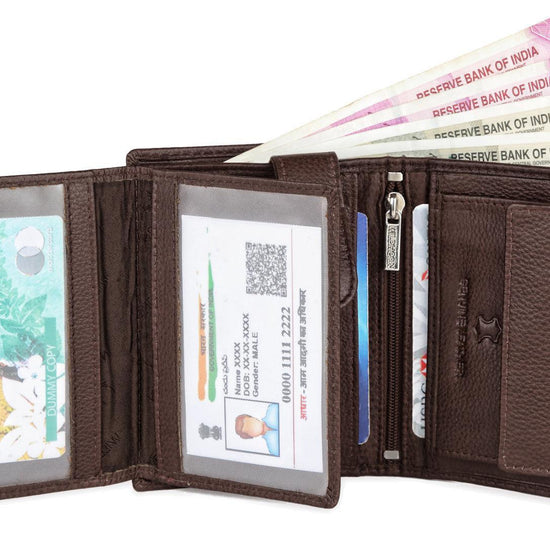 WILDHORN Top Grain Portrait Leather Wallet for Men | Ultra Strong Stitching | Handcrafted | RFID Blocking | 2 ID Slots | 11 Card Slots | Zip Compartment - WILDHORN
