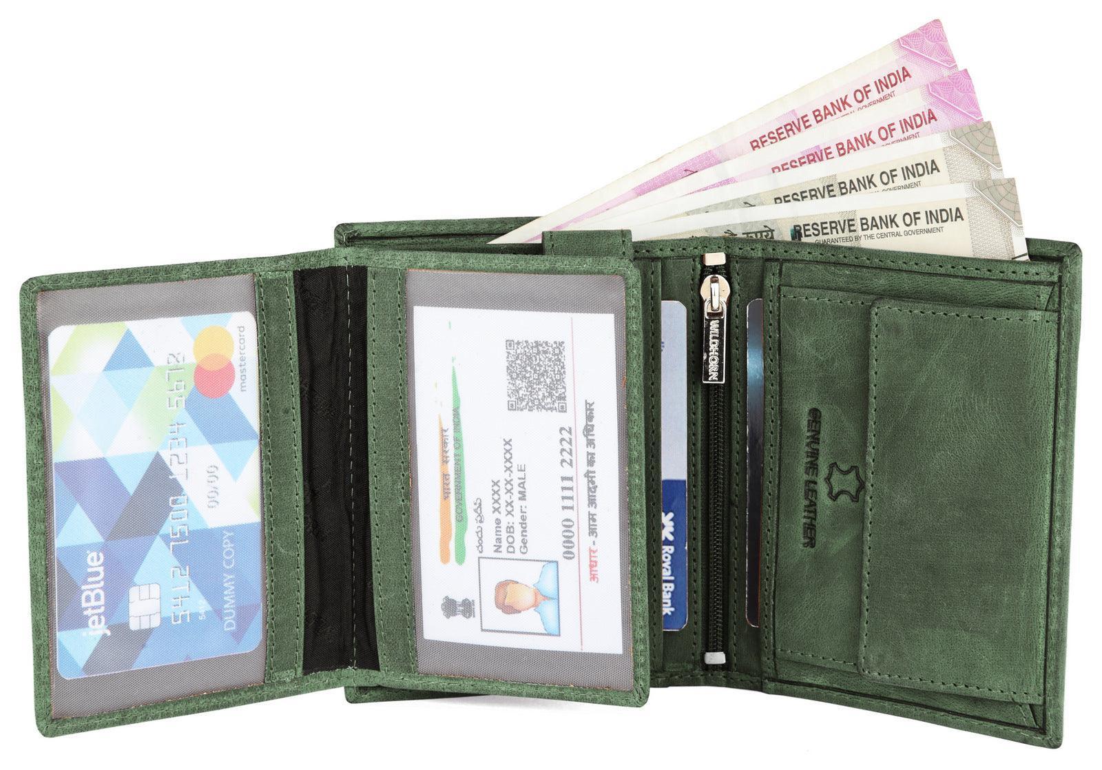 WILDHORN Top Grain Portrait Leather Wallet for Men | Ultra Strong Stitching | Handcrafted | RFID Blocking | 2 ID Slots | 11 Card Slots | Zip Compartment - WILDHORN