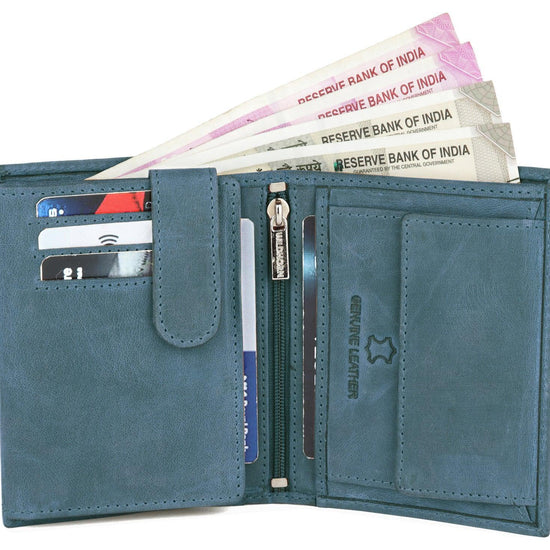 WILDHORN Top Grain Portrait Leather Wallet for Men | Ultra Strong Stitching | Handcrafted | RFID Blocking | 2 ID Slots | 11 Card Slots | Zip Compartment - WILDHORN