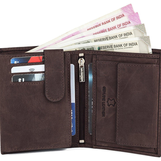 WILDHORN Top Grain Portrait Leather Wallet for Men | Ultra Strong Stitching | Handcrafted | RFID Blocking | 2 ID Slots | 11 Card Slots | Zip Compartment - WILDHORN
