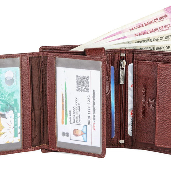 WILDHORN Top Grain Portrait Leather Wallet for Men | Ultra Strong Stitching | Handcrafted | RFID Blocking | 2 ID Slots | 11 Card Slots | Zip Compartment - WILDHORN