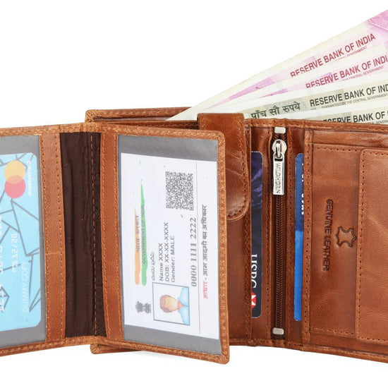 WILDHORN Top Grain Portrait Leather Wallet for Men | Ultra Strong Stitching | Handcrafted | RFID Blocking | 2 ID Slots | 11 Card Slots | Zip Compartment - WILDHORN