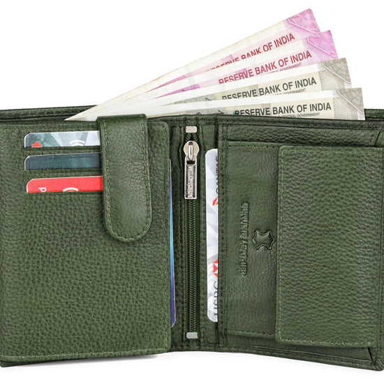 WILDHORN Top Grain Portrait Leather Wallet for Men | Ultra Strong Stitching | Handcrafted | RFID Blocking | 2 ID Slots | 11 Card Slots | Zip Compartment - WILDHORN