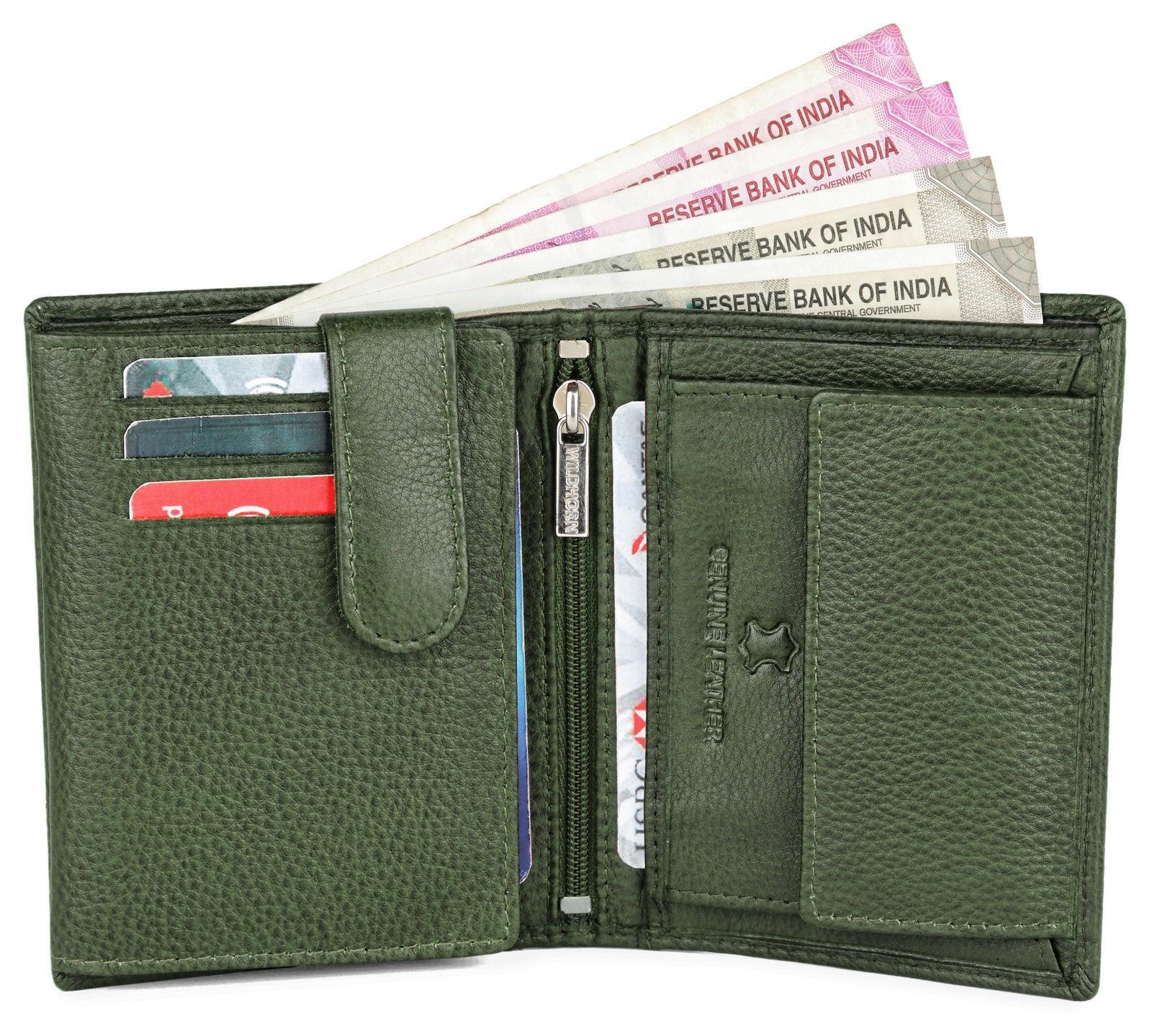 WILDHORN Top Grain Portrait Leather Wallet for Men | Ultra Strong Stitching | Handcrafted | RFID Blocking | 2 ID Slots | 11 Card Slots | Zip Compartment - WILDHORN