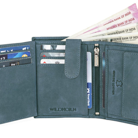 WILDHORN Top Grain Portrait Leather Wallet for Men | Ultra Strong Stitching | Handcrafted | RFID Blocking | 2 ID Slots | 11 Card Slots | Zip Compartment - WILDHORN