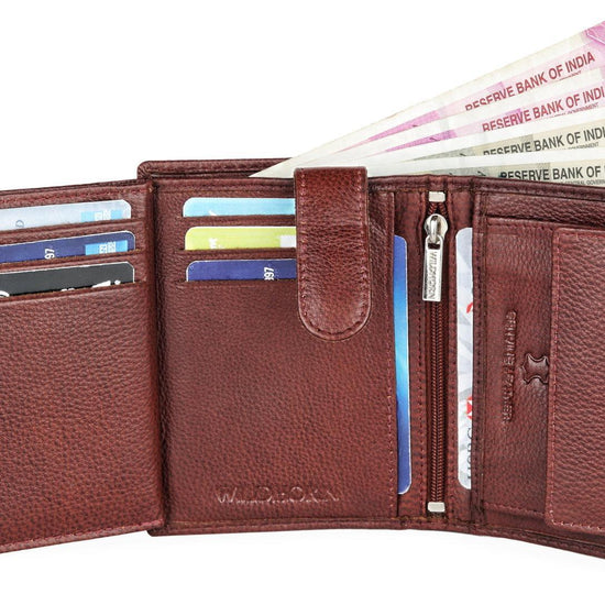 WILDHORN Top Grain Portrait Leather Wallet for Men | Ultra Strong Stitching | Handcrafted | RFID Blocking | 2 ID Slots | 11 Card Slots | Zip Compartment - WILDHORN