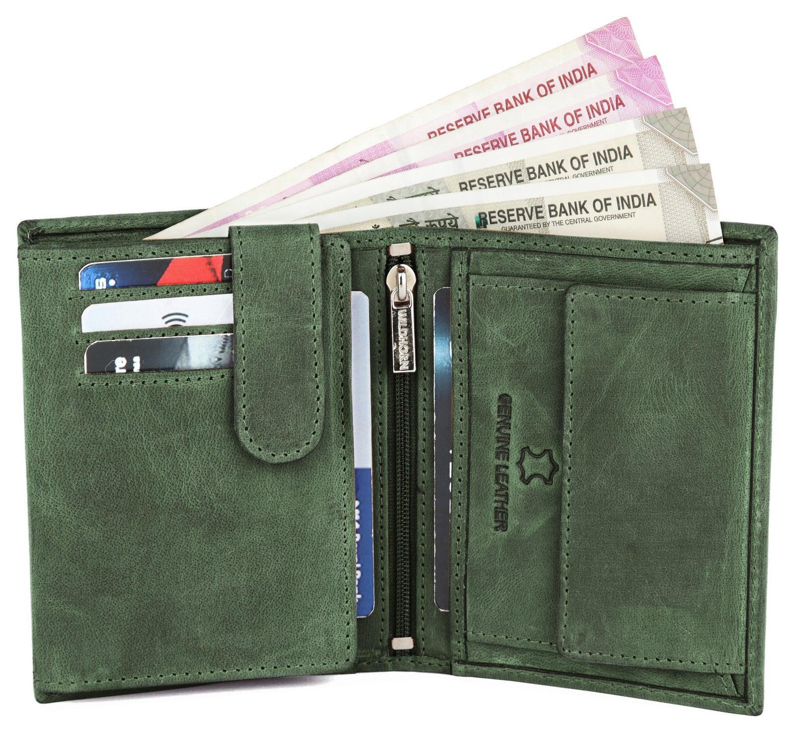 WILDHORN Top Grain Portrait Leather Wallet for Men | Ultra Strong Stitching | Handcrafted | RFID Blocking | 2 ID Slots | 11 Card Slots | Zip Compartment - WILDHORN