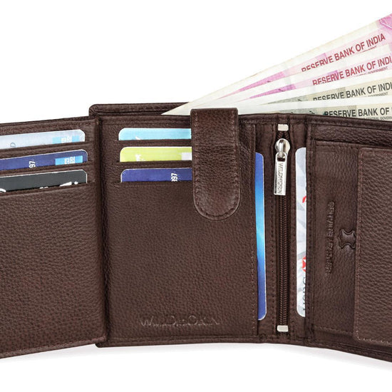 WILDHORN Top Grain Portrait Leather Wallet for Men | Ultra Strong Stitching | Handcrafted | RFID Blocking | 2 ID Slots | 11 Card Slots | Zip Compartment - WILDHORN