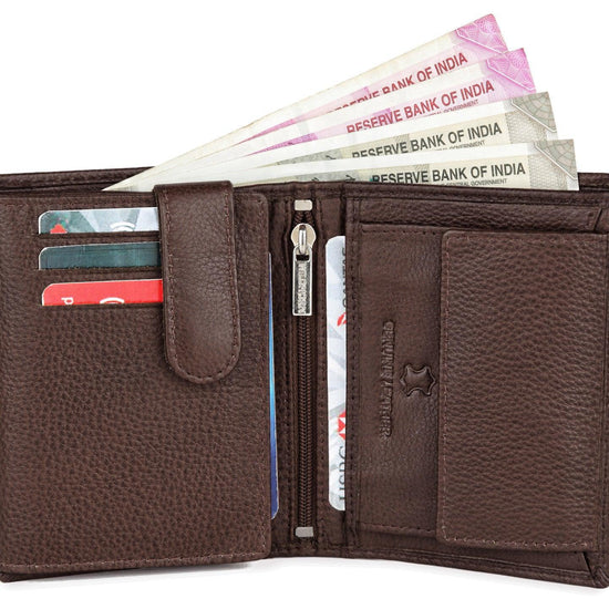 WILDHORN Top Grain Portrait Leather Wallet for Men | Ultra Strong Stitching | Handcrafted | RFID Blocking | 2 ID Slots | 11 Card Slots | Zip Compartment - WILDHORN