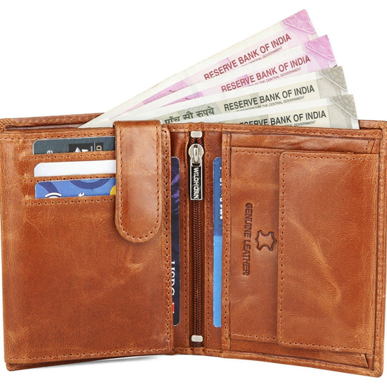 WILDHORN Top Grain Portrait Leather Wallet for Men | Ultra Strong Stitching | Handcrafted | RFID Blocking | 2 ID Slots | 11 Card Slots | Zip Compartment - WILDHORN