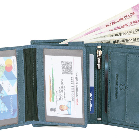 WILDHORN Top Grain Portrait Leather Wallet for Men | Ultra Strong Stitching | Handcrafted | RFID Blocking | 2 ID Slots | 11 Card Slots | Zip Compartment - WILDHORN