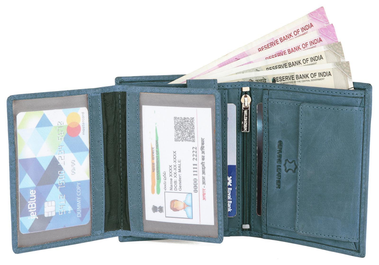 WILDHORN Top Grain Portrait Leather Wallet for Men | Ultra Strong Stitching | Handcrafted | RFID Blocking | 2 ID Slots | 11 Card Slots | Zip Compartment - WILDHORN