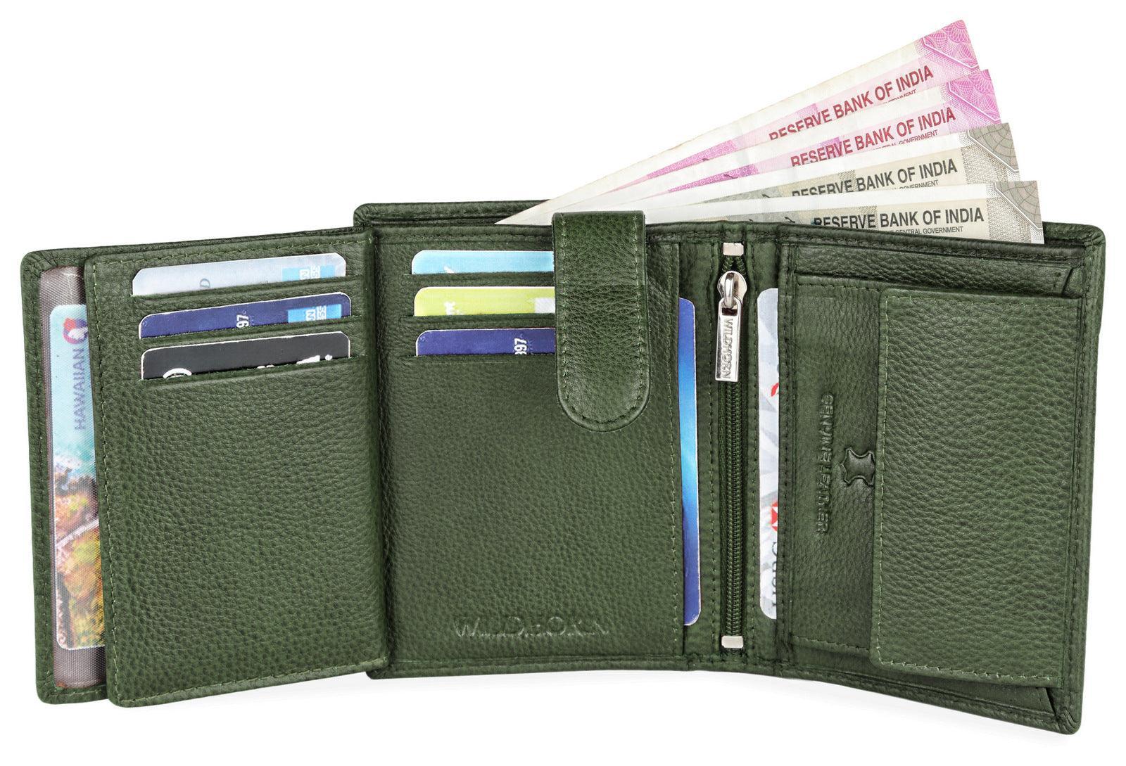 WILDHORN Top Grain Portrait Leather Wallet for Men | Ultra Strong Stitching | Handcrafted | RFID Blocking | 2 ID Slots | 11 Card Slots | Zip Compartment - WILDHORN