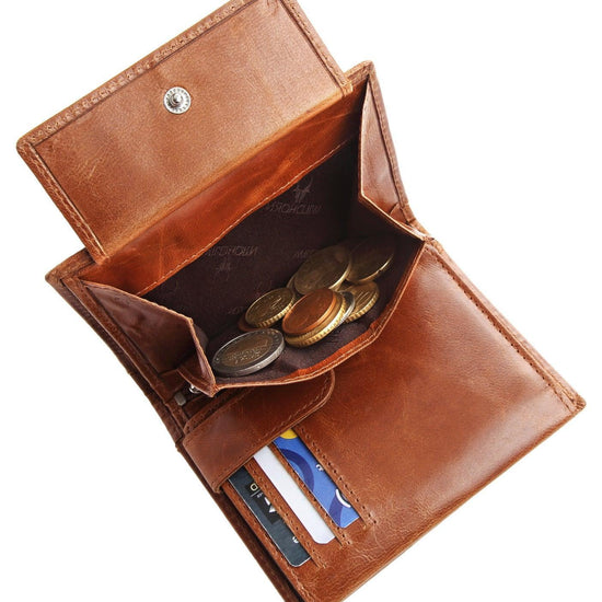 WILDHORN Top Grain Portrait Leather Wallet for Men | Ultra Strong Stitching | Handcrafted | RFID Blocking | 2 ID Slots | 11 Card Slots | Zip Compartment - WILDHORN